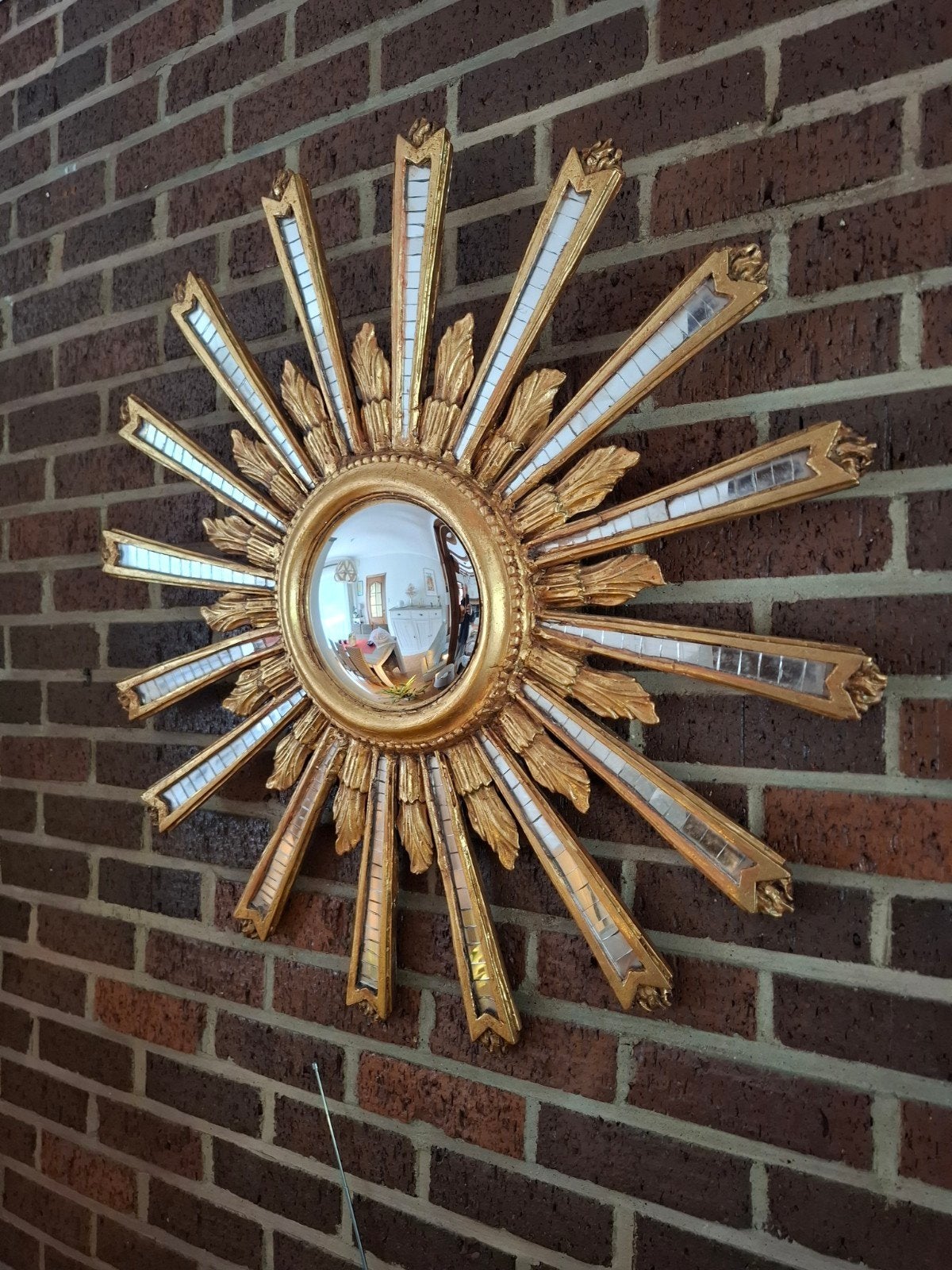 Zonnespiegel Miroir soleil convexe XL85cm bois rare 1970, Ophalen of Verzenden