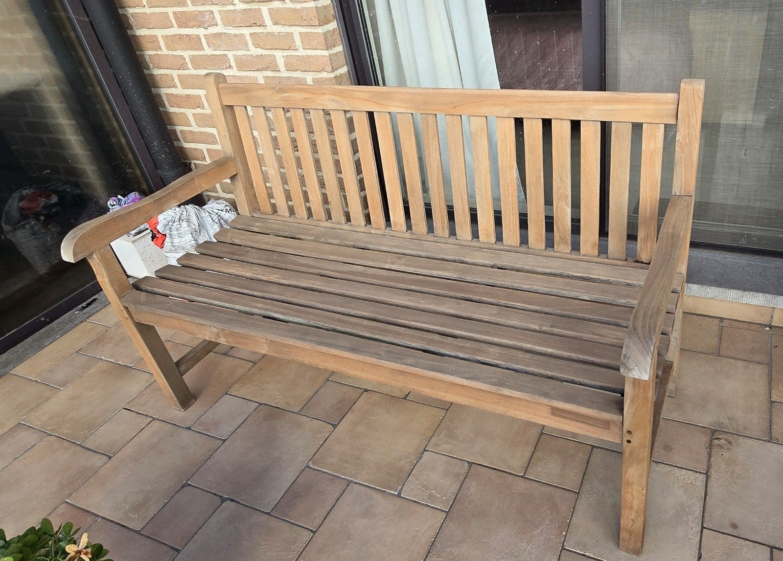 teak tuinbank, 1m50, Tuin en Terras, Ophalen, Gebruikt, 3 zitplaatsen, Teakhout