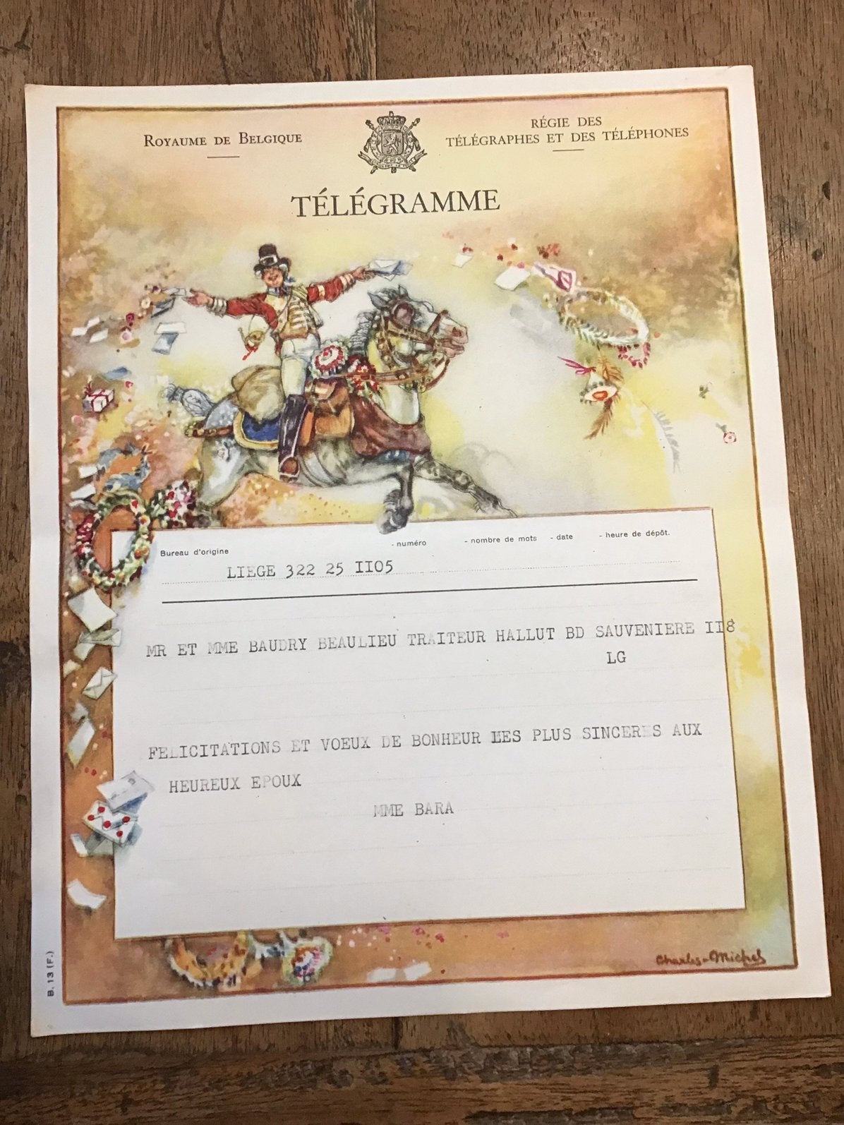 Ancien télégramme 1953, Enlèvement ou Envoi