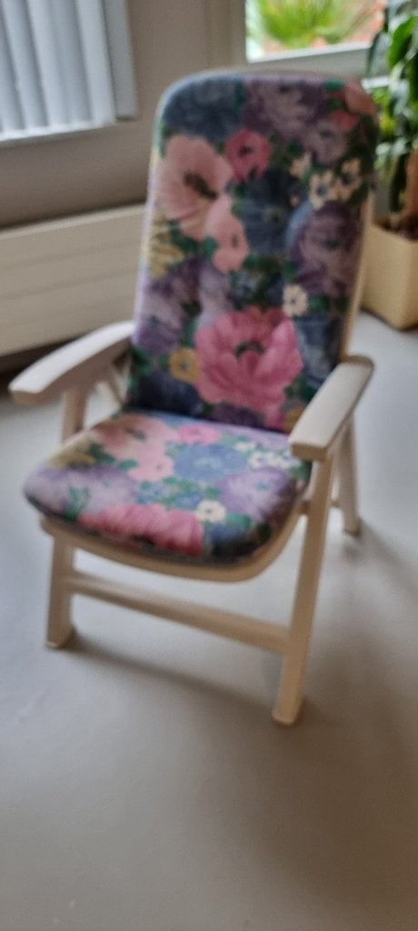 Set vintage witte tuinstoelen met kussen, Enlèvement, Comme neuf, Synthétique, Pliant