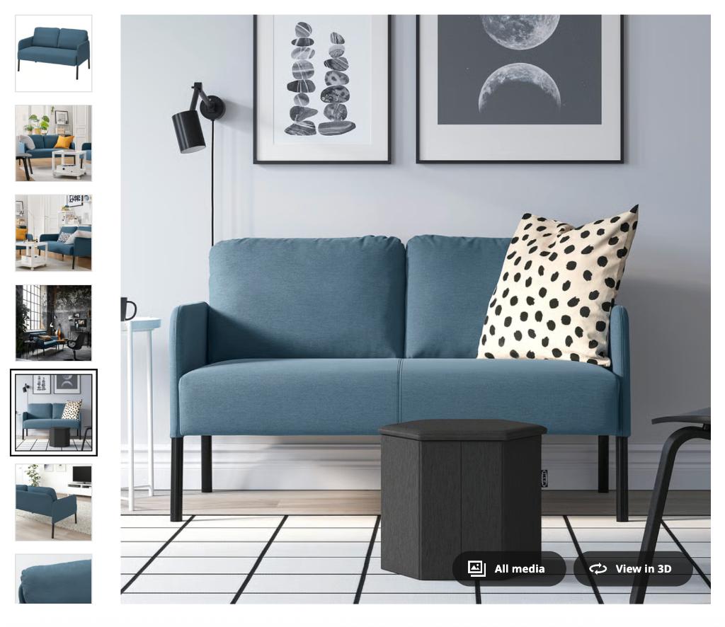 Blue IKEA GLOSTAD 2-Seat Sofa – Good Condition, 75 à 100 cm, Moins de 150 cm, Banc droit, Comme neuf