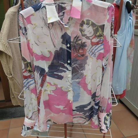 Blouse zijde print roze blauw Ermanno Scervino mt 38 (it 42), Kleding | Dames, Maat 38/40 (M), Overige kleuren, Nieuw, Ophalen of Verzenden
