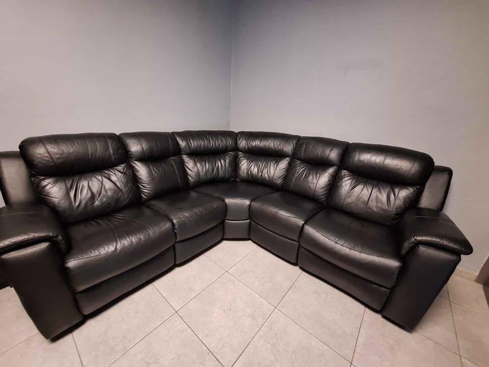 Divan 5 places / Cuir fin / Noir, Maison & Meubles, Canapés | Salons, Banc d'angle, Enlèvement, Utilisé, Cuir