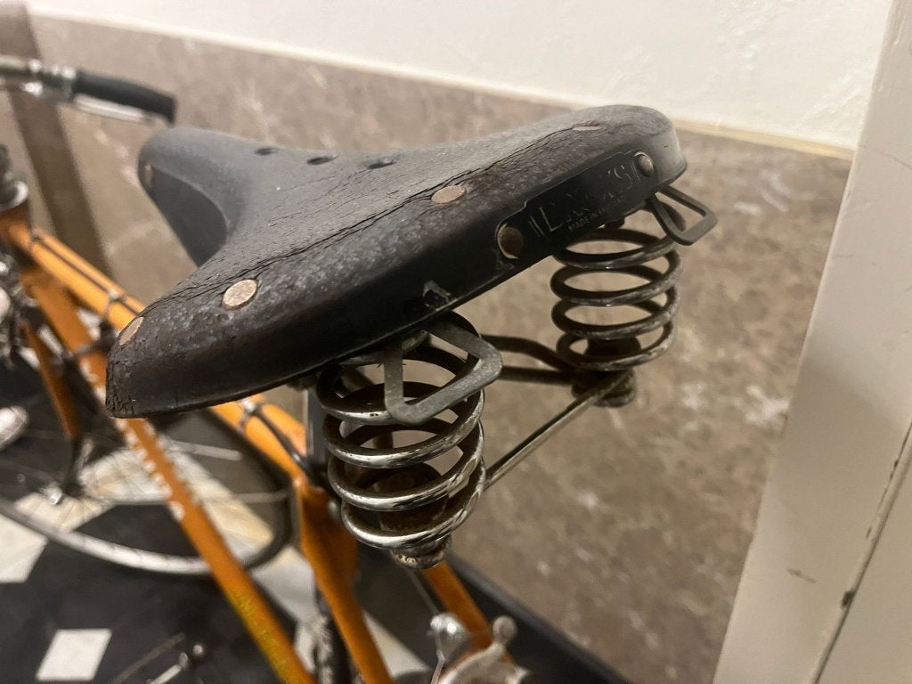Brooks B66s zwart lederen fietszadel met veren, Fietsen en Brommers, Ophalen, Gebruikt, Leer, Zadel