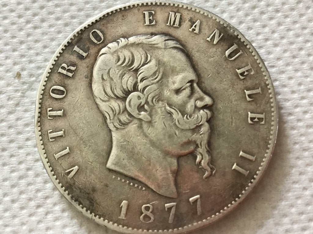5 lire 1877 R Vittorio Emanuele II, Ophalen of Verzenden, Italië, Zilver