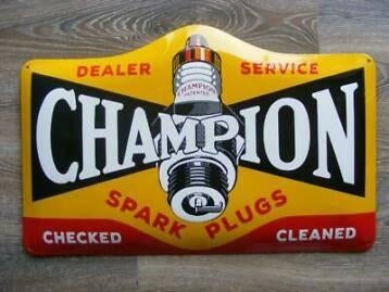 Champion spark plugs emaillen reclame bord retro decoratie, Collections, Marques & Objets publicitaires, Comme neuf, Panneau publicitaire