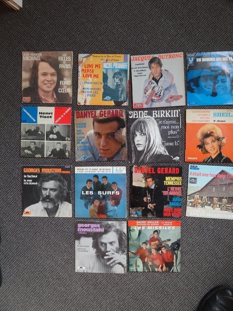 lot 14 singles français, ea Jane Birkin, Moustaki 2x, Sheila, Autres formats, Utilisé, Pop, Autres types