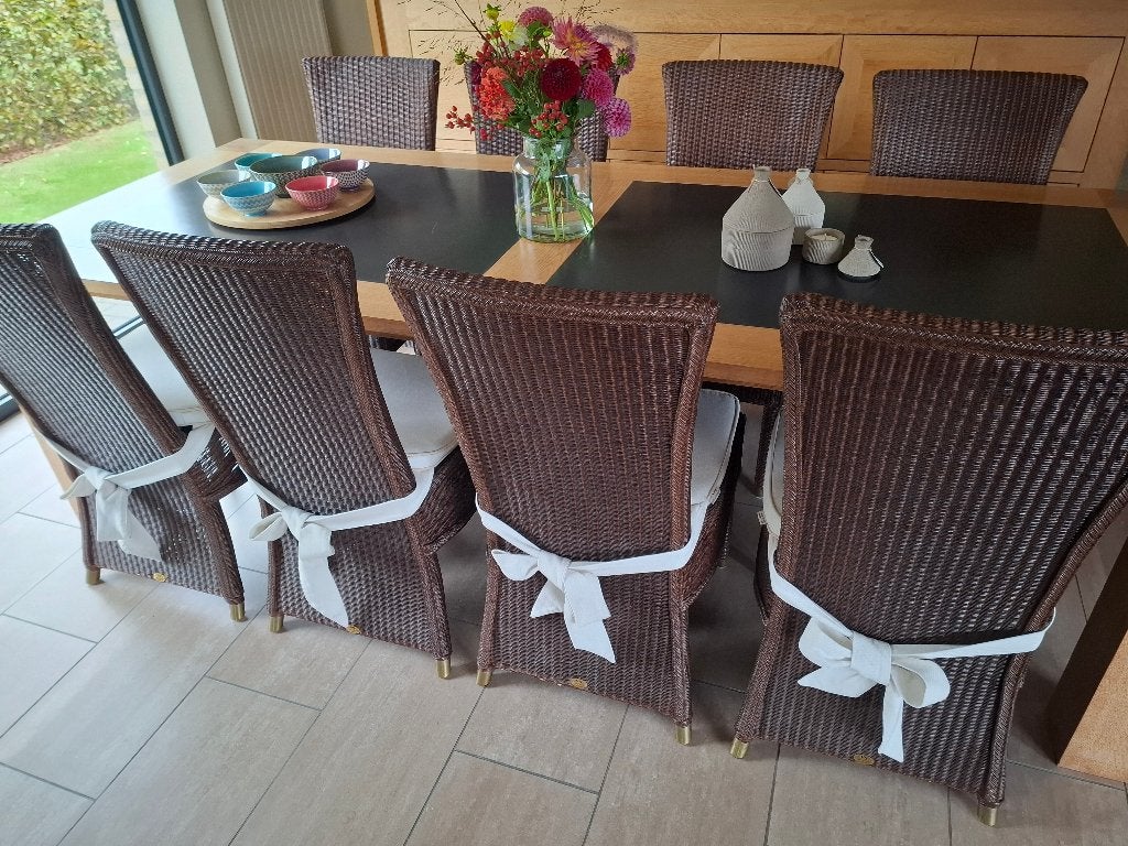 8 Lloyd loom stoelen donkerbruin/wengé met ecru kussen, Osier ou Rotin, Enlèvement, X, Landelijk