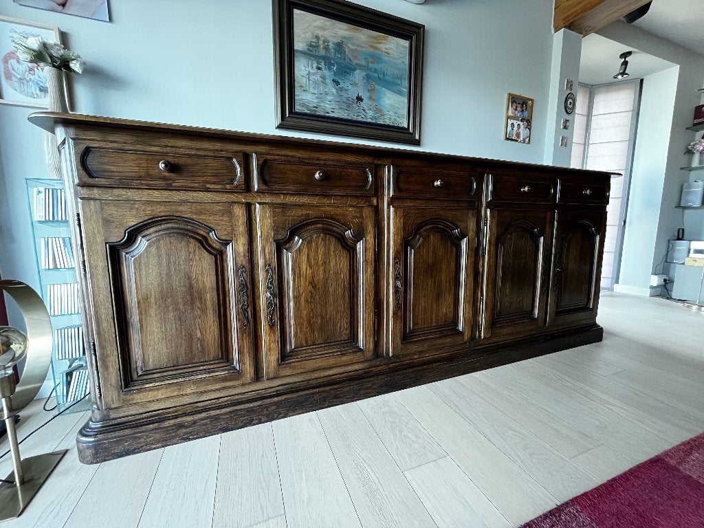 Exclusief massief eiken dressoir – 284 cm – topstaat, Huis en Inrichting, Kasten | Dressoirs, Ophalen, Met deur(en), Eikenhout