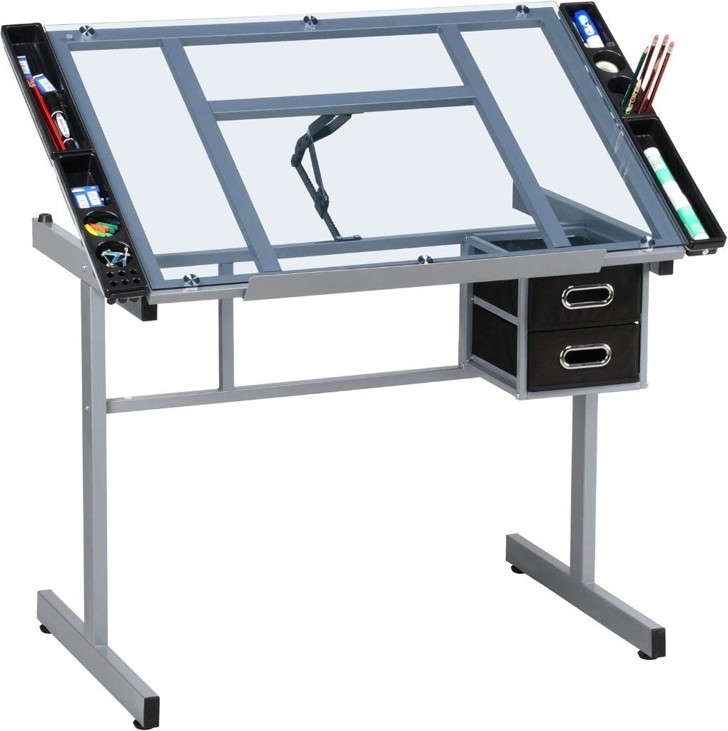 Glazen Tekentafel / Bureau, Huis en Inrichting, Bureaus, Ophalen, Zit-sta bureau, 104 cm, Zo goed als nieuw