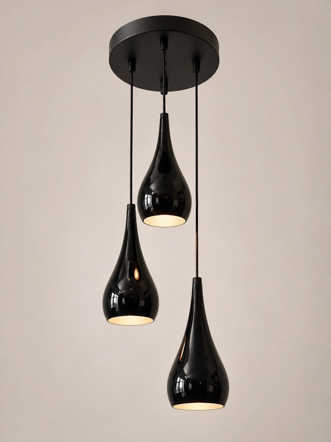 Moderne zwarte hanglamp met 3 lampen - druppelvorm, Huis en Inrichting, Lampen | Hanglampen, Ophalen