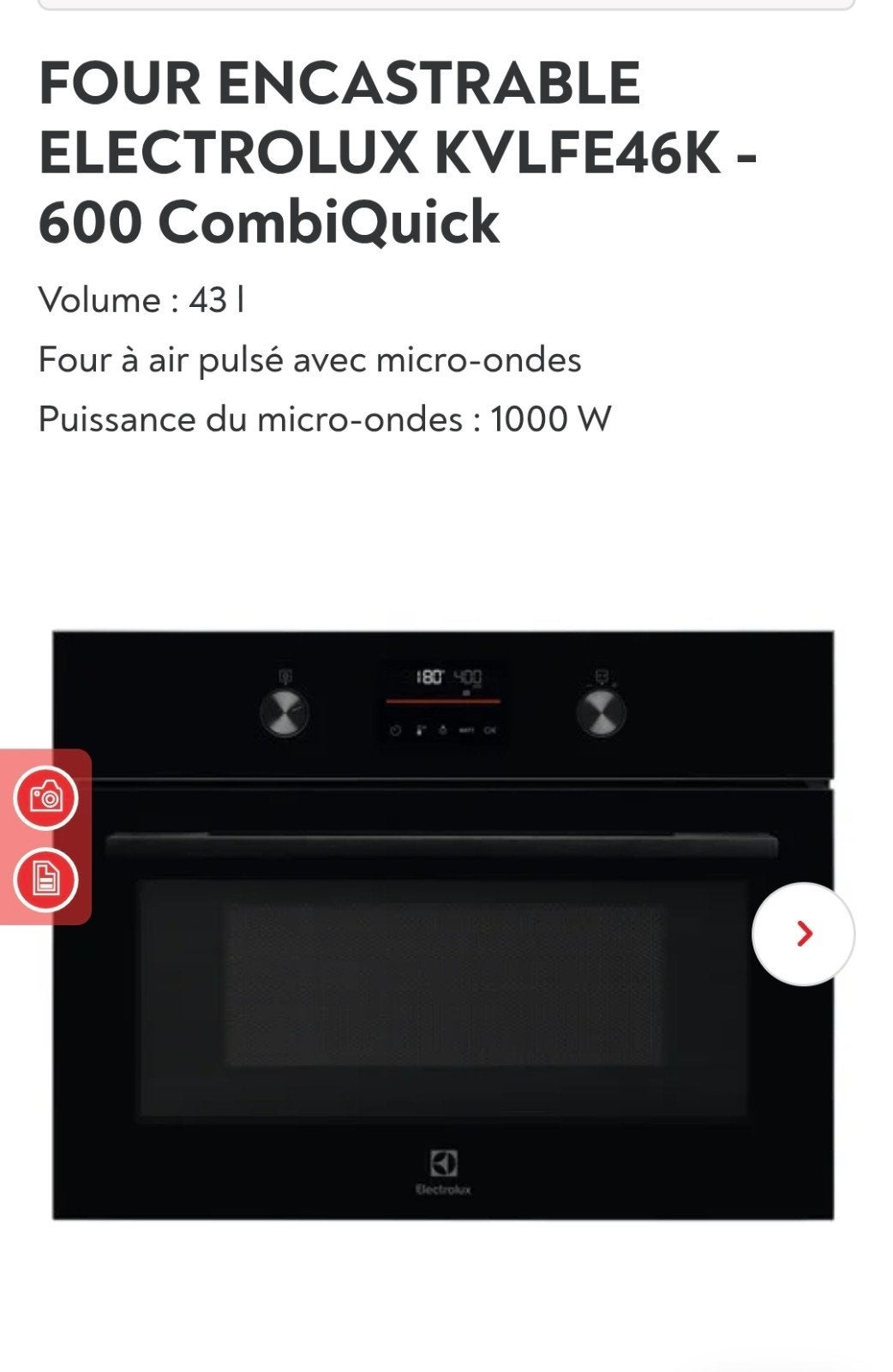 Combi Four et micro-ondes intégrable ELECTROLUX 45CM Neuf, Neuf, Croustillant, Encastré, Enlèvement