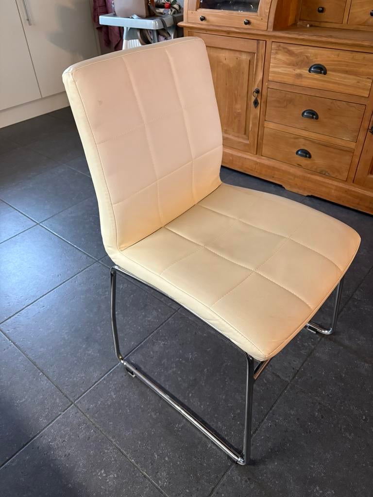 8 stuks eetkamerstoelen, Huis en Inrichting, Stoelen, Ophalen, Gebruikt, Wit, Leer