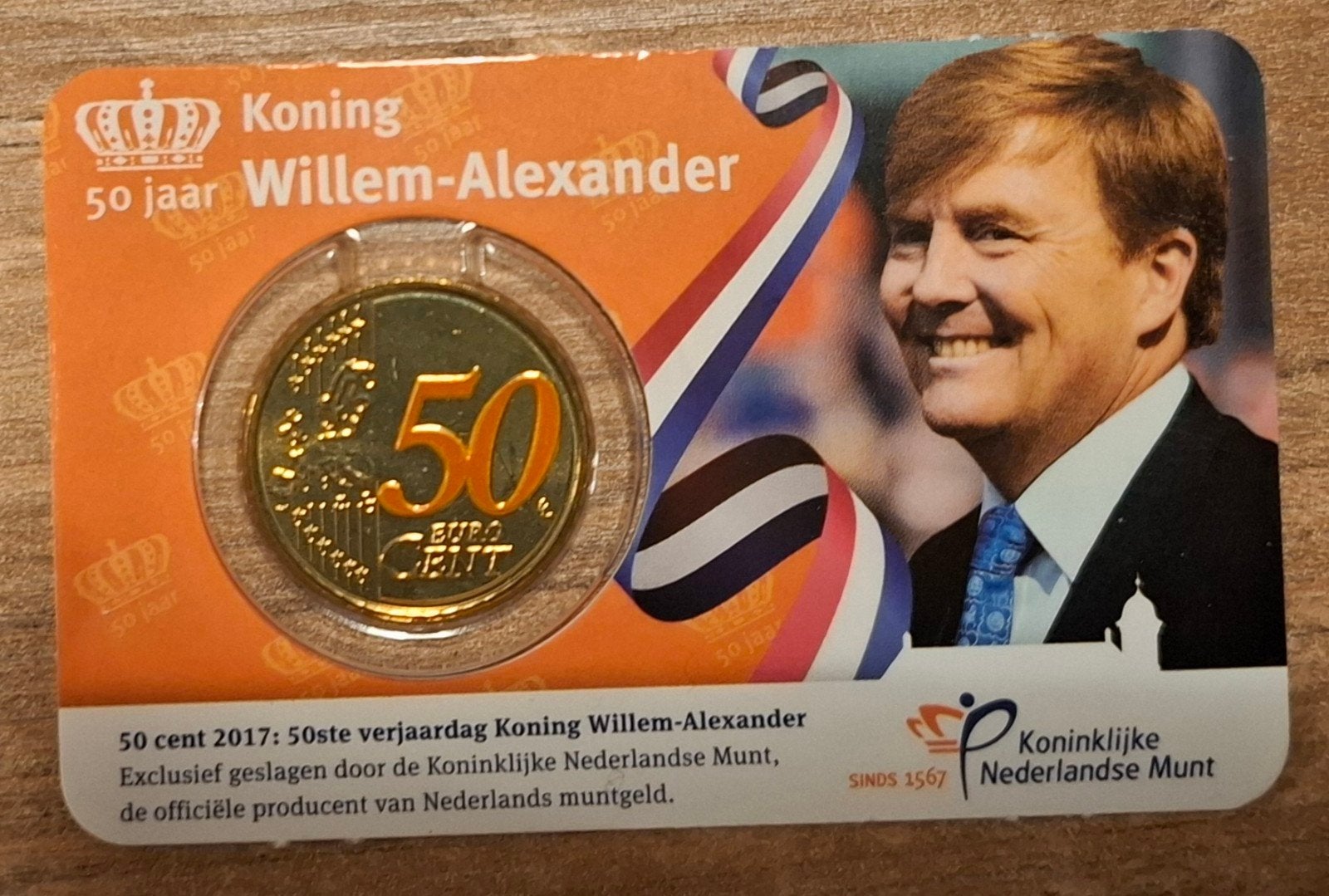 Coincard officiel Pays-Bas 2017 50 ans Roi Willem-Alexander, Timbres & Monnaies, Enlèvement ou Envoi, Belgique, 50 centimes