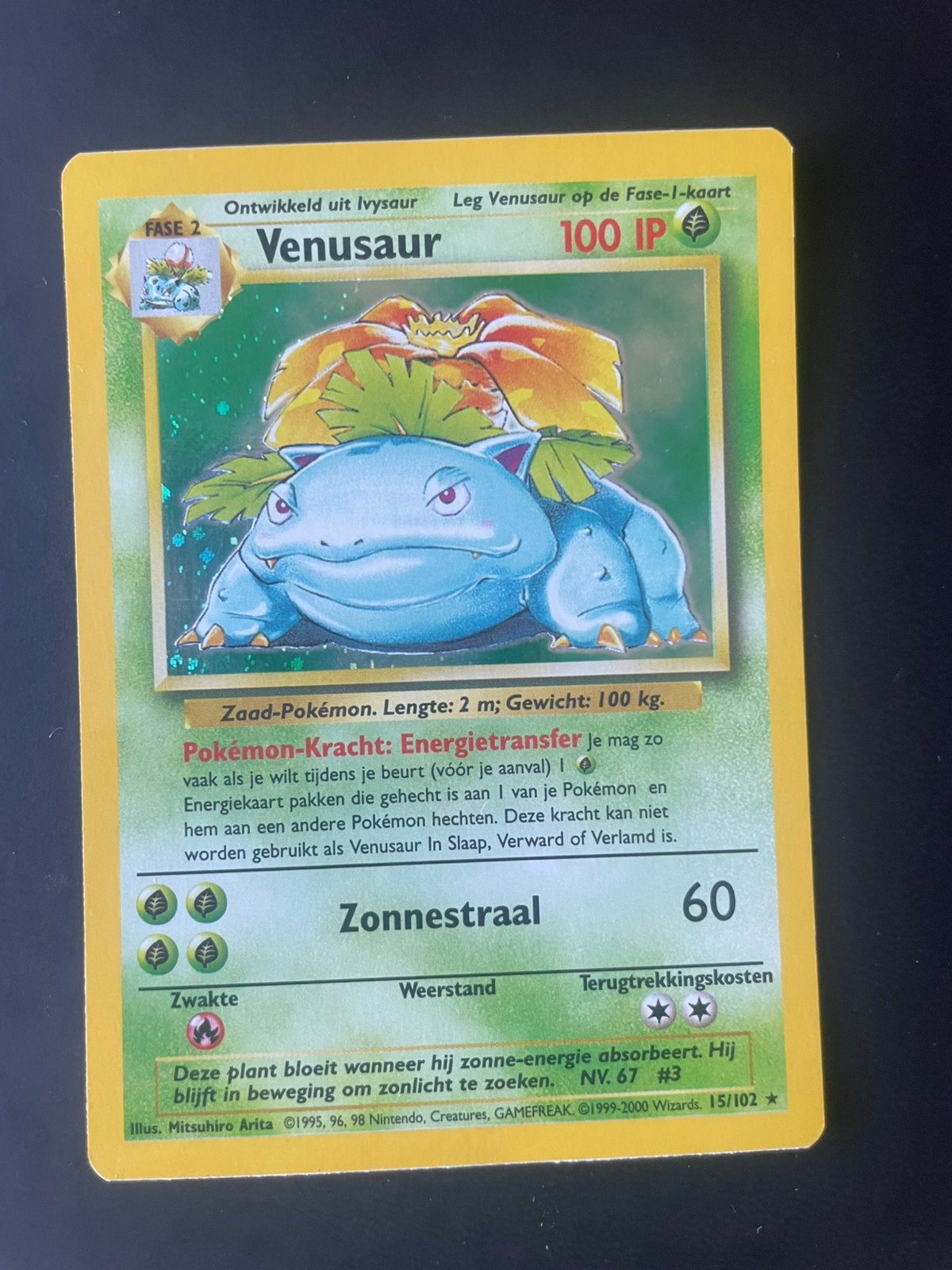 Venusaur base set NL vintage pokemon kaart, Enlèvement ou Envoi, Comme neuf, Cartes en vrac, Foil