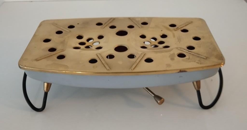 Vintage jaren ’50 metalen tafelverwarmer met theelichtjes, Ophalen of Verzenden, Gebruikt