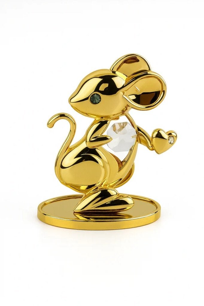 24 Karaat Verguld Muisje met Kristallen Hartje, Overige materialen, Verzenden, Nieuw, Goud