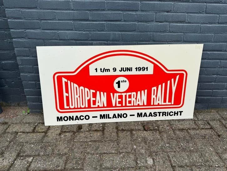 European Veteran Rally 1991 Monaco Milano Maastricht Bord, Verzamelen, Merken en Reclamevoorwerpen