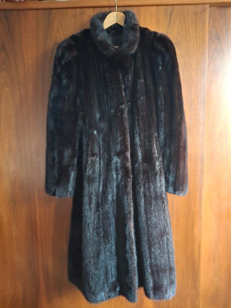 Vintage nertsbontjas – Marie Louise Hasselt – lange luxejas, Bruin, Maat 42/44 (L), Zo goed als nieuw, Ophalen