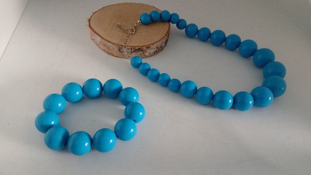 halsketting met armband - Turquoise/blauwe, Handtassen en Accessoires, Kettingen, Ophalen, Zo goed als nieuw, Blauw