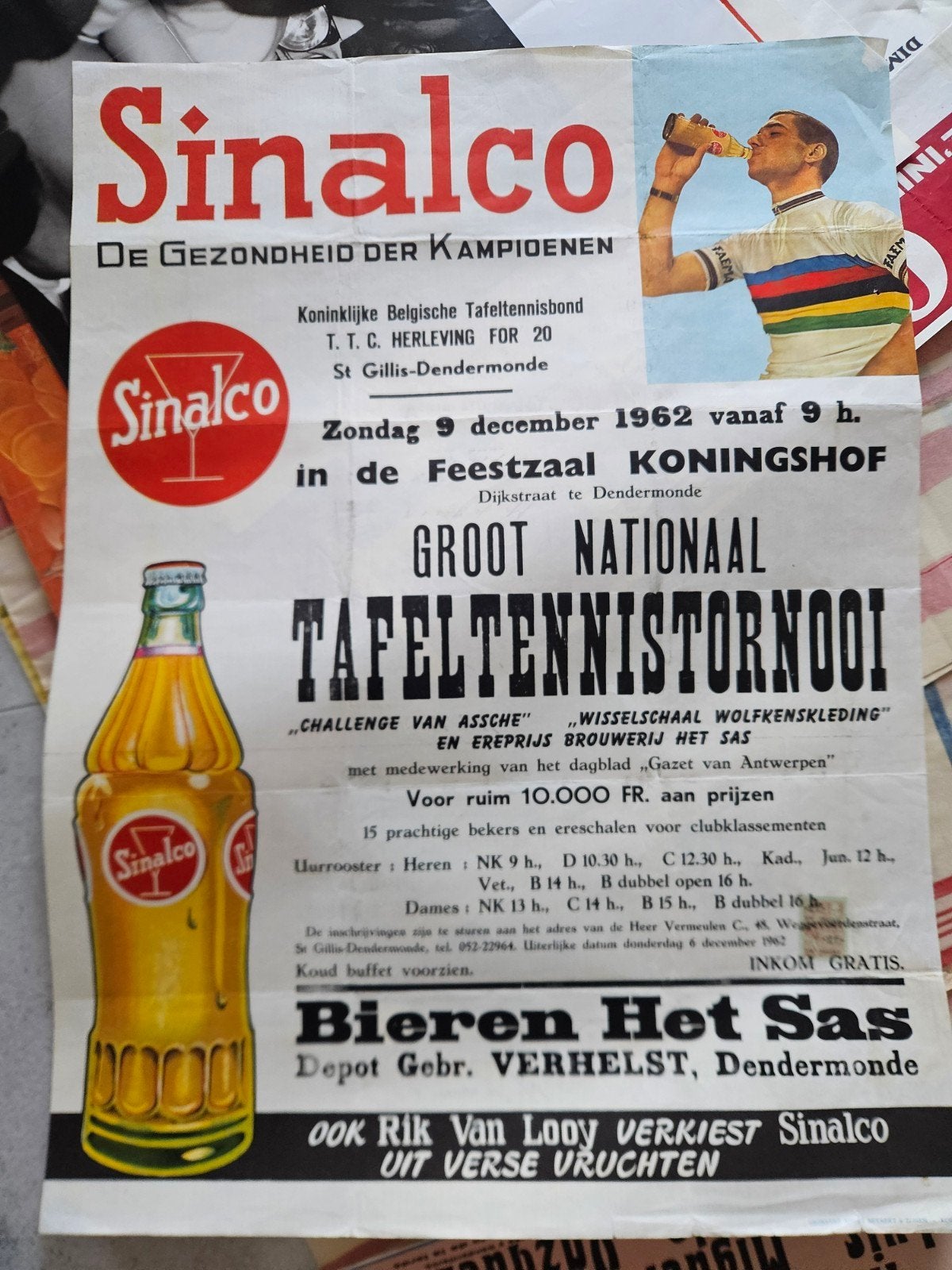 Originele affiche Sinalco Rik Van Looy 1962, Verzenden