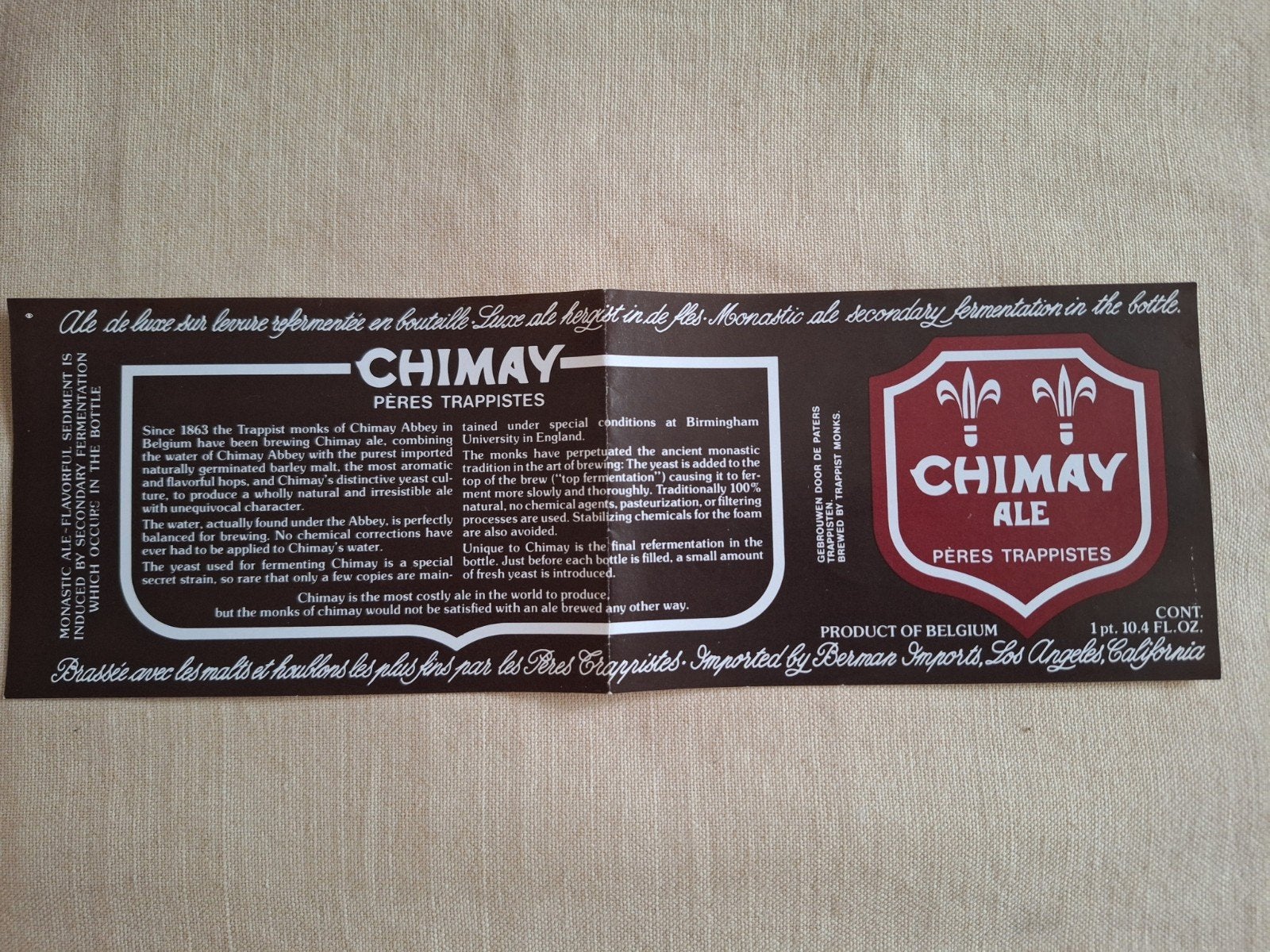 Zeldzaam bieretiket Chimay bier brouwerij Chimay Scourmont, Collections, Enlèvement ou Envoi