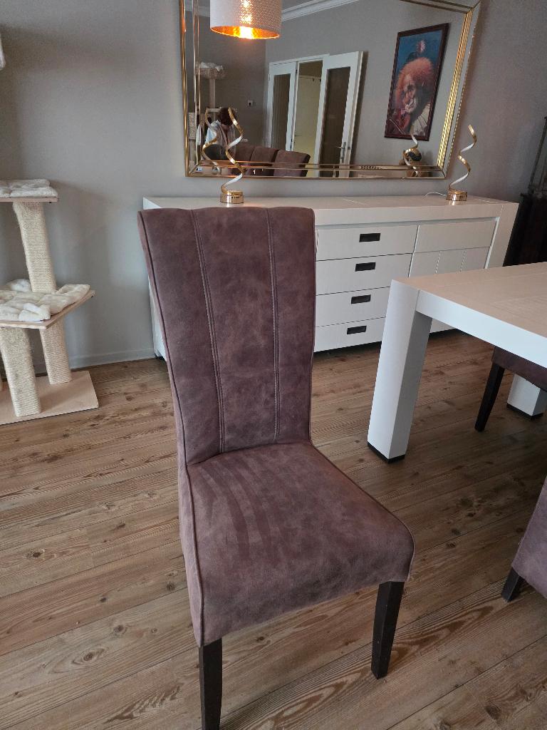 6 eetkamerstoelen, Ophalen, Gebruikt, Bruin, Stof