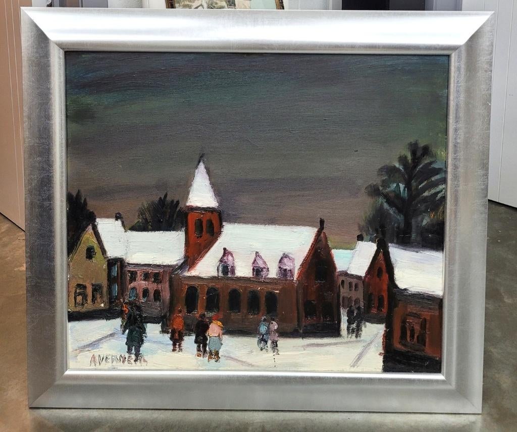 Alfons VERMEIR, winter in het dorp, Antiek en Kunst, Ophalen of Verzenden