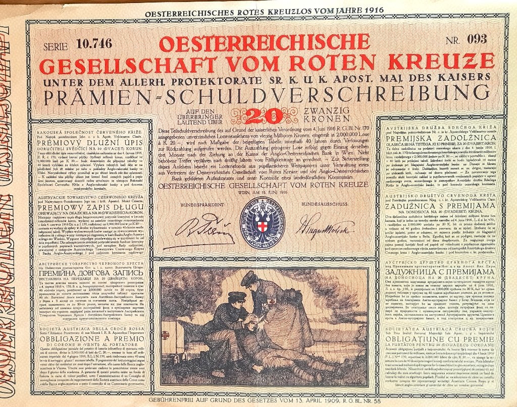 Osterreichische Gesellschaft vom Roten Kreuze - Wien - 1916, Timbres & Monnaies, Enlèvement ou Envoi, Avant 1920, Obligation ou Prêt