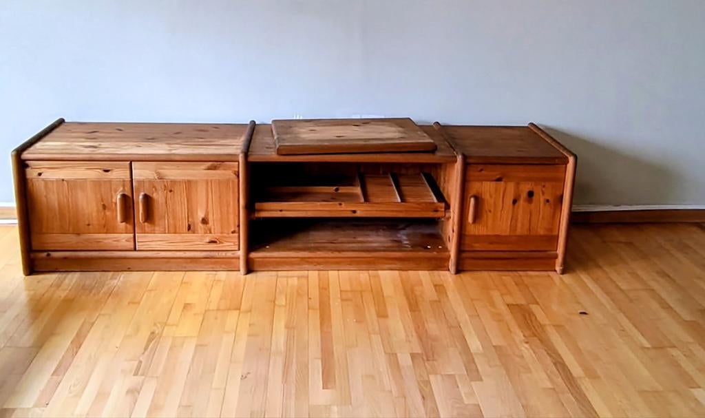 Deens volledig grenen TV meubel., Huis en Inrichting, Ophalen, Gebruikt, Scandinavisch Deens Design., 200 cm of meer