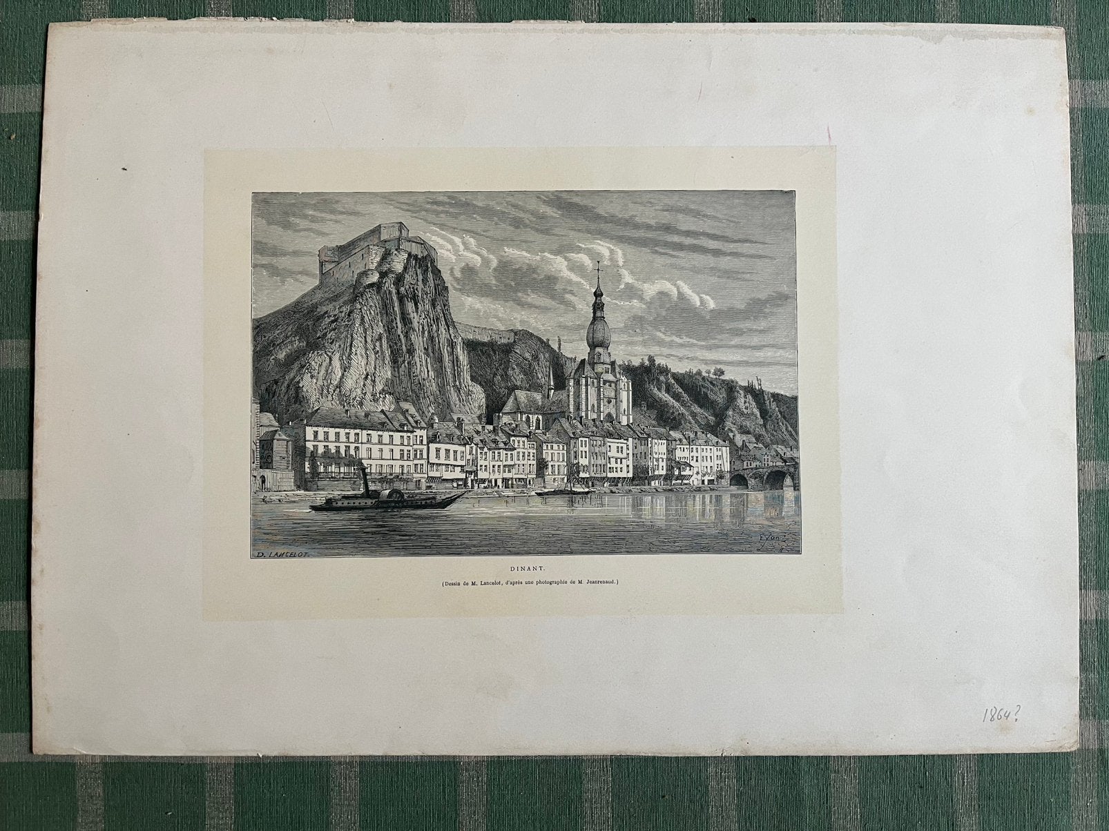 Belle litho de Dinant vers 1864, Antiquités & Art, Art | Eaux-fortes & Gravures, Gravure, Enlèvement ou Envoi