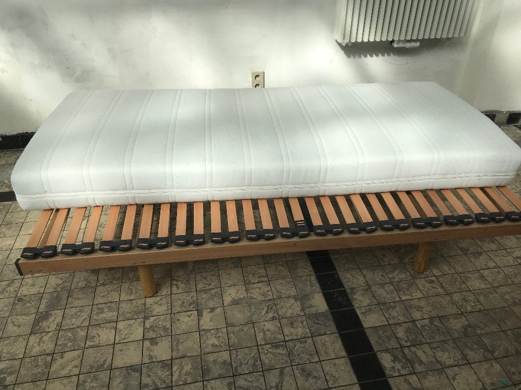 lattoflex met pootjes in hout, 90 cm, Gewoon, Une personne, Brun