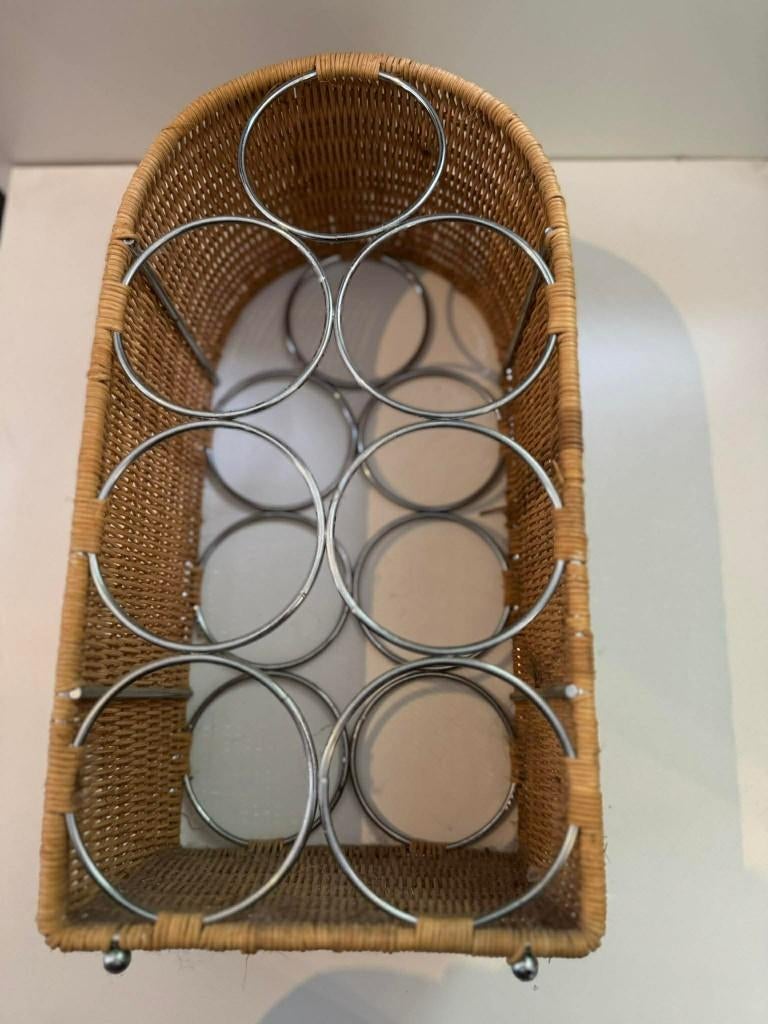 Vintage rieten wijnrek voor 7 flessen, Huis en Inrichting, Woonaccessoires | Wijnrekken, Ophalen, Gebruikt, Overige materialen