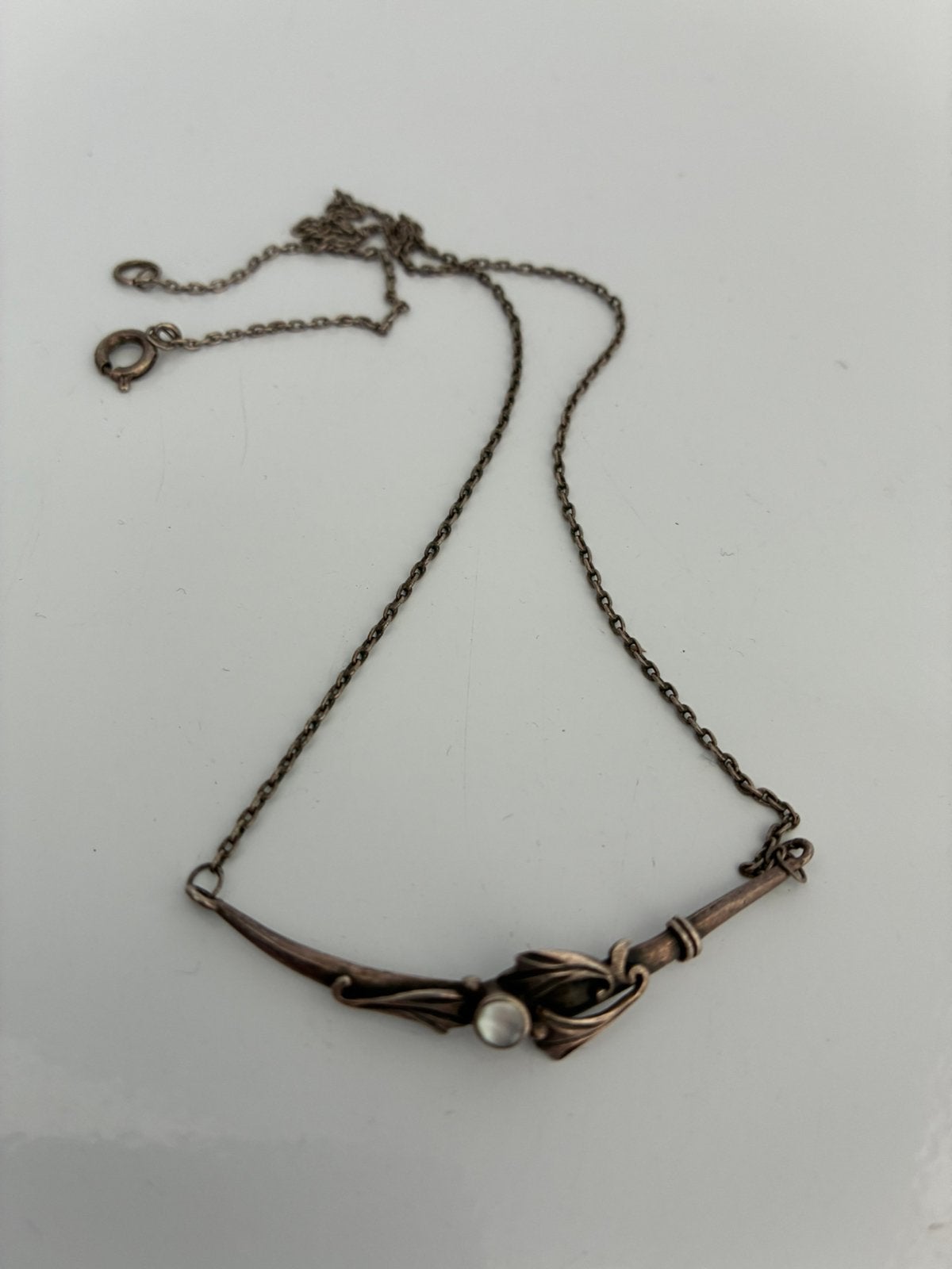 Antieke zilveren art nouveau ketting met parelmoer, Handtassen en Accessoires, Kettingen, Ophalen of Verzenden, Gebruikt, Zilver