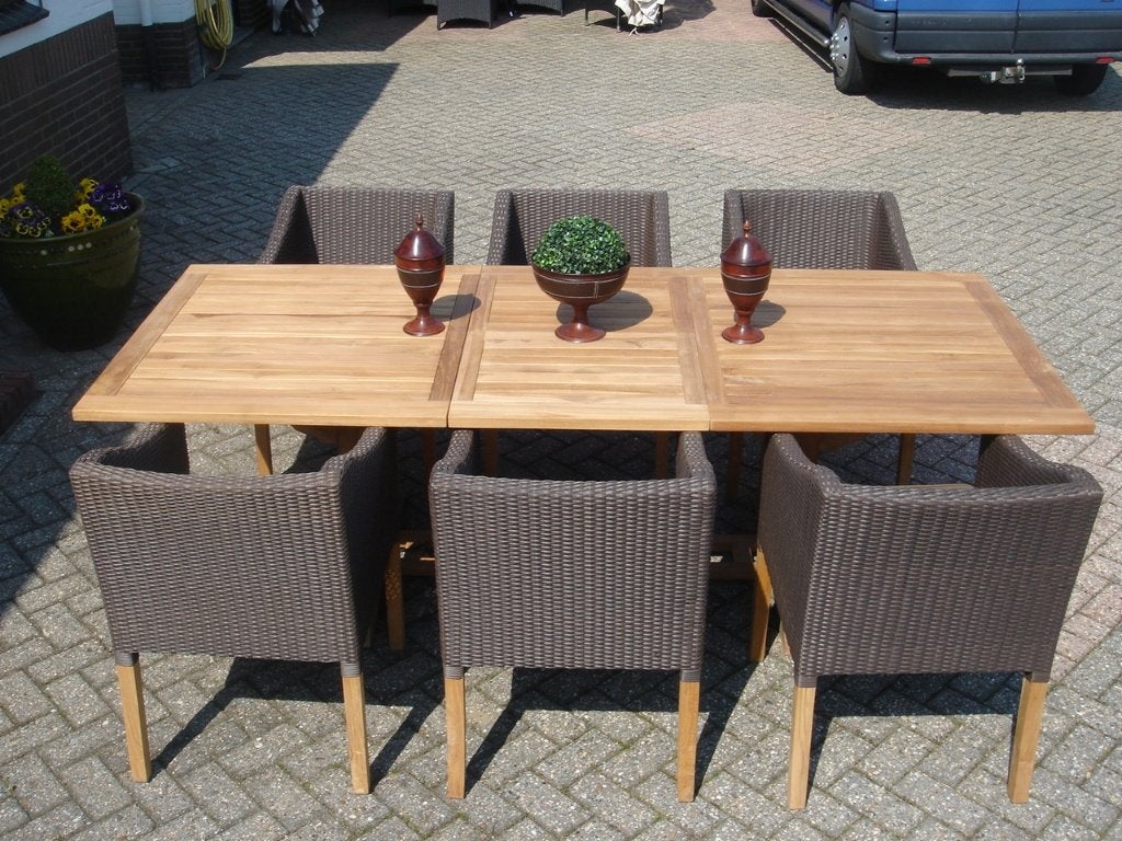 Massief teak tuintafel 180/240 x 100 eettafel ECHT teakhout, Jardin & Terrasse, Enlèvement, Comme neuf, Rectangulaire, Bois de teck