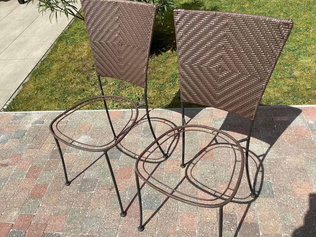 Twee ijzeren tuinstoelen - geen zitting-, Tuin en Terras, Ophalen, Gebruikt, Metaal