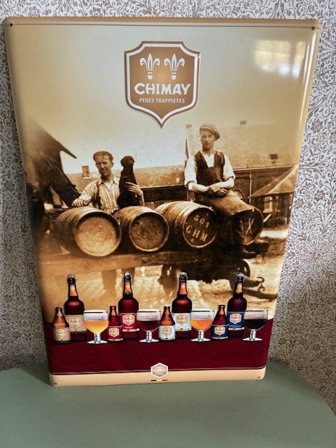 Chimay licht metalen plakkaat Peres Trappistes, Ophalen of Verzenden, Gebruikt, Reclamebord