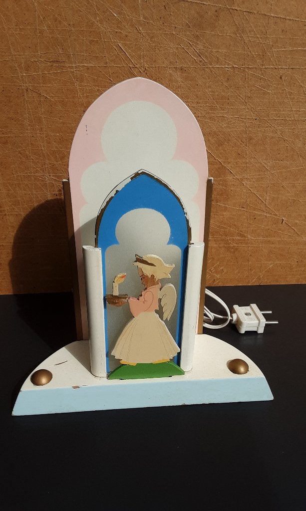 Veilleuse vintage pour chambre d'enfant, en bois et verre, Lampe, Enlèvement ou Envoi, Autres marques, Fait main
