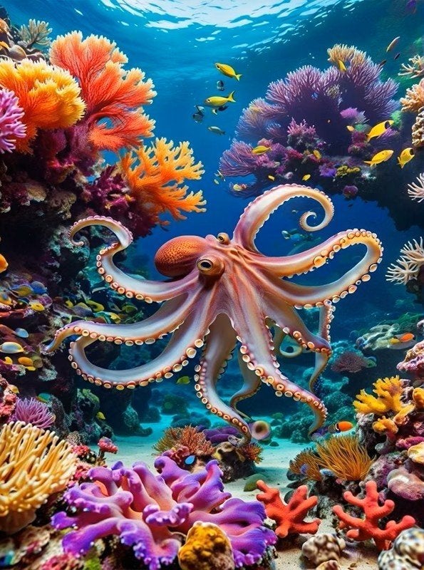 50x40cm Diamond Painting octopus (rond) nr 81, Hobby en Vrije tijd, Knutselen, Verzenden, Nieuw, Meerkleurig, Overige materialen
