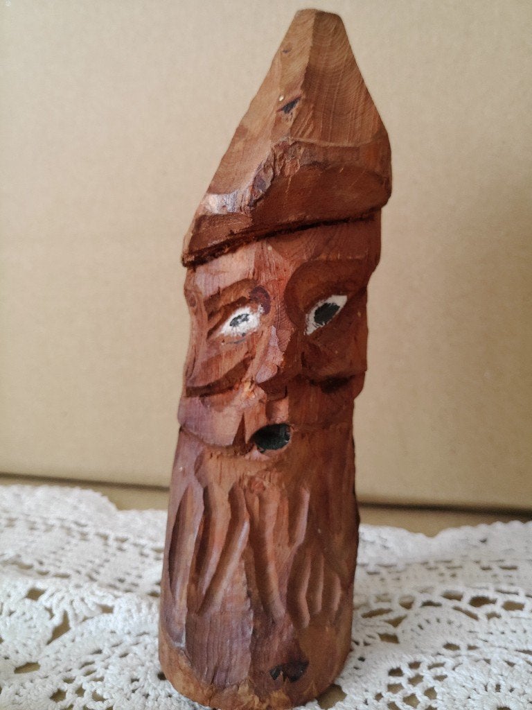 Statue en bois nain esprit de la forêt 15 cm art populaire, Enlèvement ou Envoi