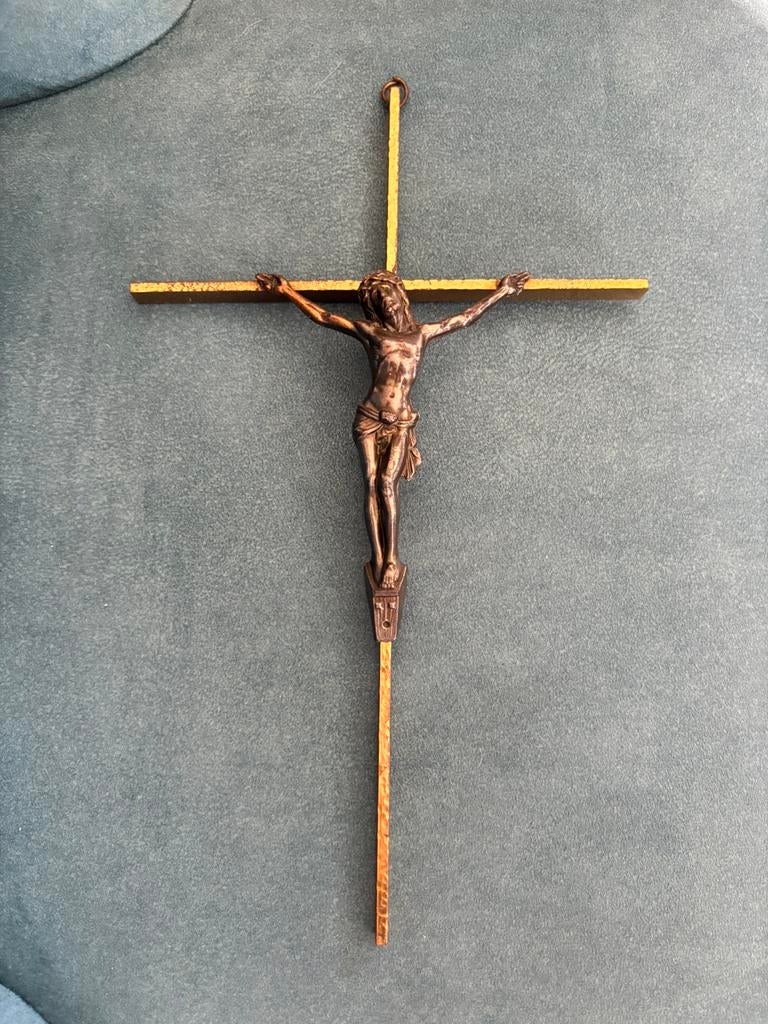 Vintage koperen crucifix, Ophalen of Verzenden, Zo goed als nieuw