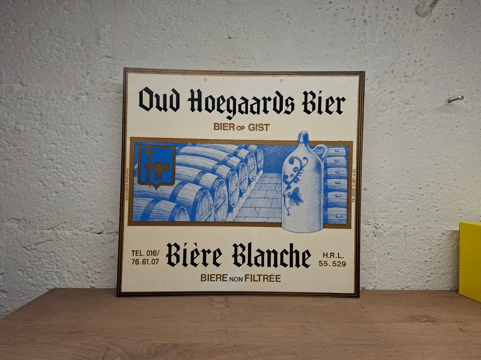 Pvc reclame Oud Hoegaards Bier 1982, Ophalen of Verzenden, Gebruikt, Reclamebord