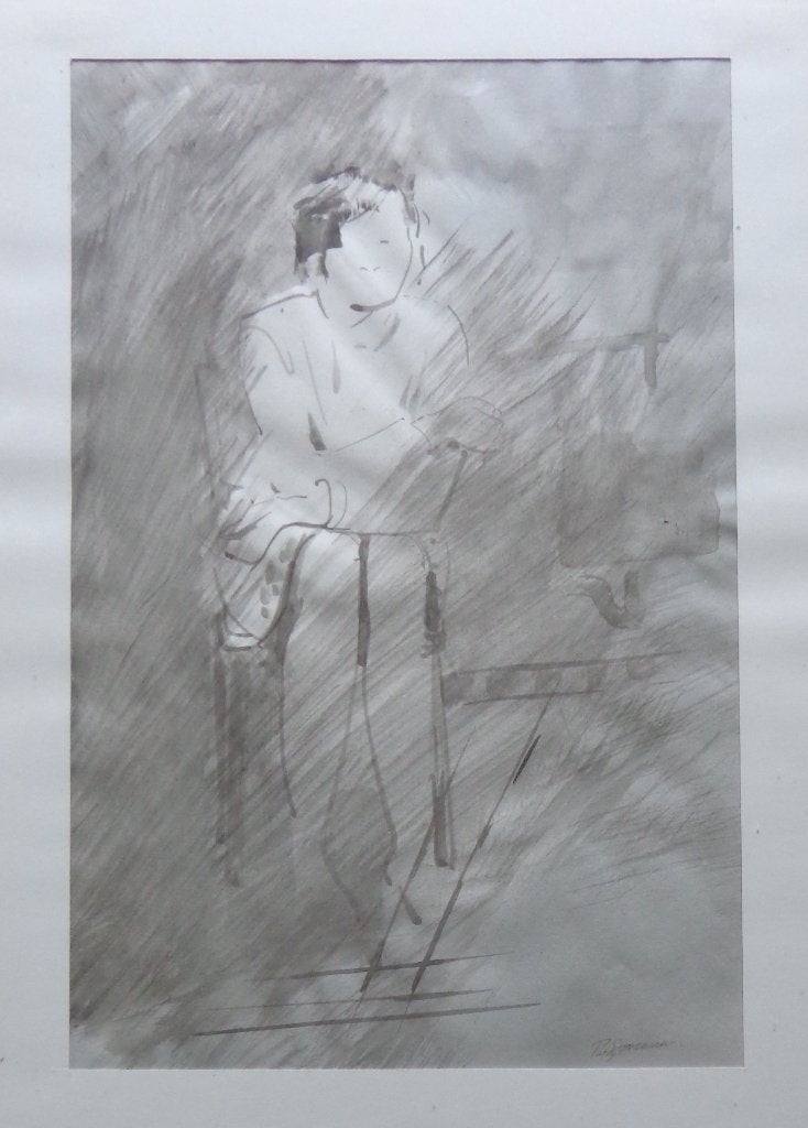PATSY SÖRENSEN / ZITTENDE VROUW / ORIGINEEL / 40x30cm KADER, Antiek en Kunst, Figuren, Papier/karton, Ophalen of Verzenden, Gemengde techniek