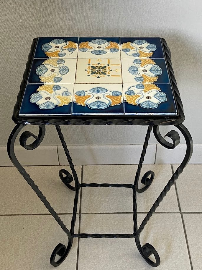 Retro ART DECO bijzettafeltje met keramische tegels dd 1930, Antiek en Kunst, Ophalen