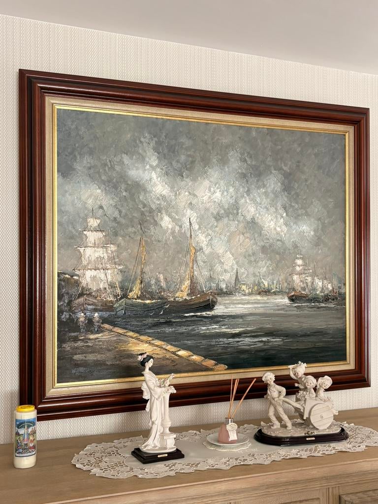 Heel groot schilderij boten zee, Ophalen