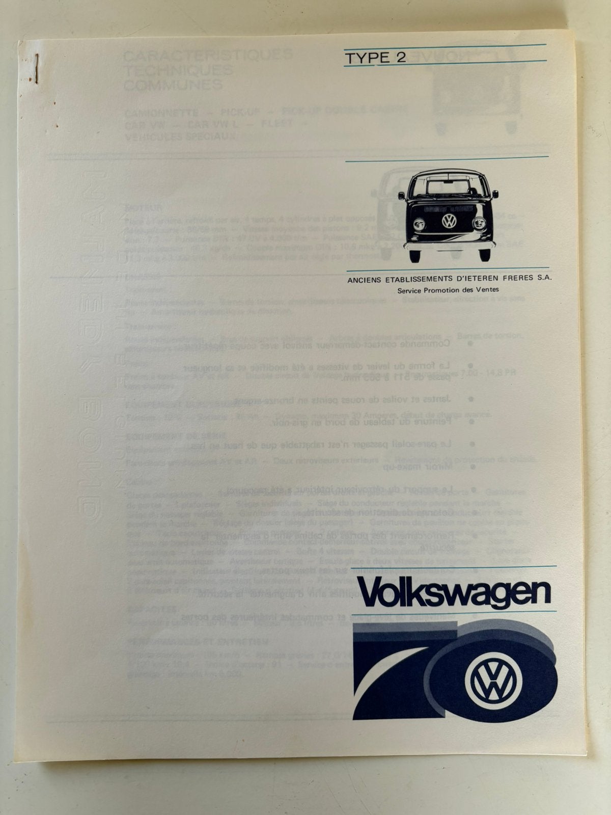 VW TYPE 2 COMBIDOCUMENT VW D'IETEREN 1968, Verzamelen, Ophalen of Verzenden, Zo goed als nieuw, Auto's