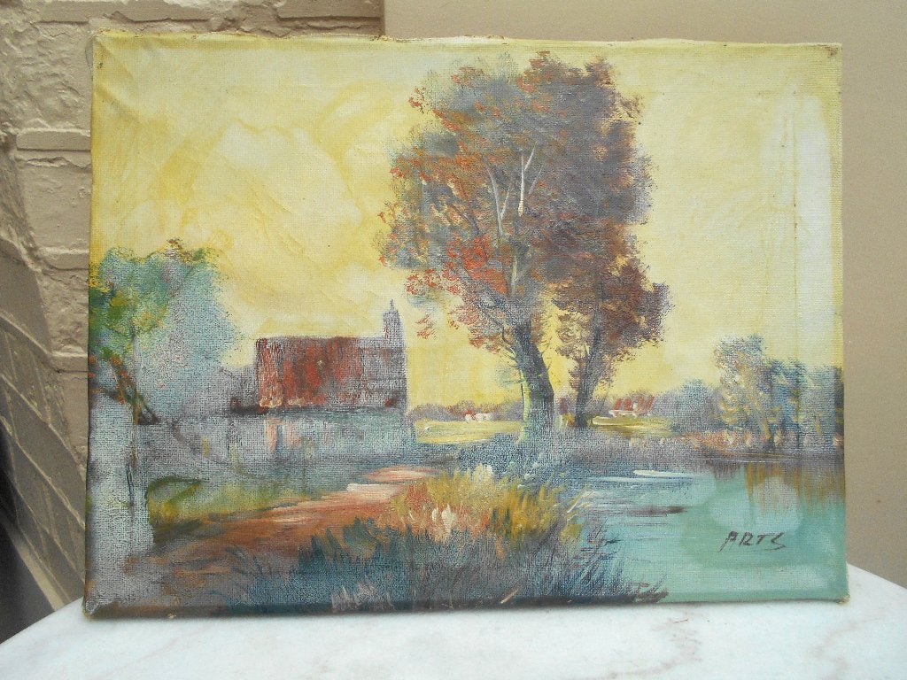 ancien tableau paysage 30 x 40 cm, Antiquités & Art, Enlèvement ou Envoi, Signé, Paysage
