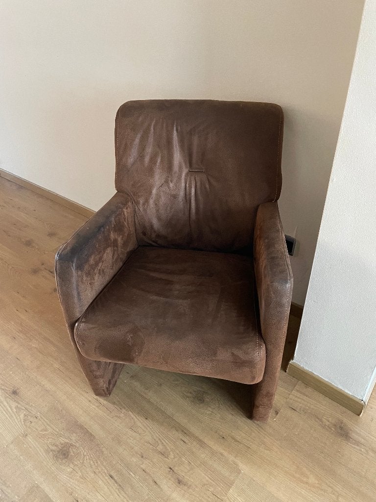 Bruine lederen éénzit, Huis en Inrichting, Fauteuils, Ophalen, Gebruikt