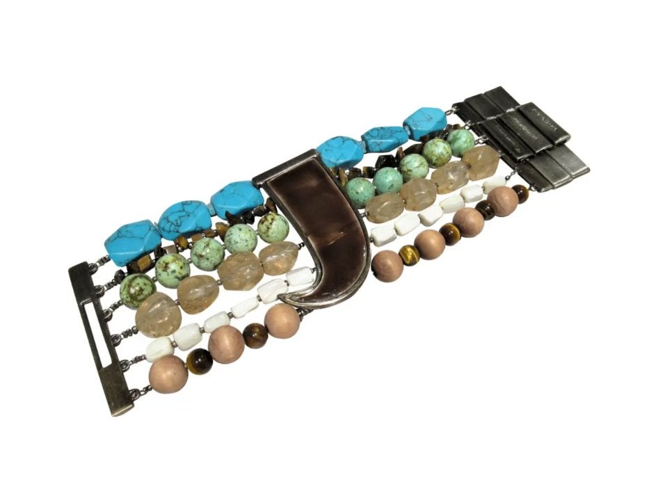 Nieuwe Dyrberg/Kern armband met tijgeroog en turquoise, Envoi, Neuf, Bleu, Autres matériaux