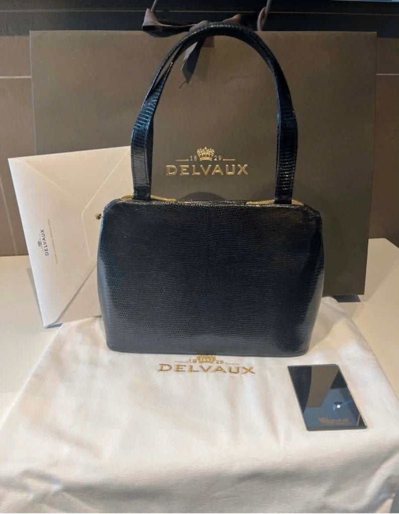 Exotische vintage Delvaux, Bijoux, Sacs & Beauté, Enlèvement ou Envoi, Utilisé, Noir, Sac à main
